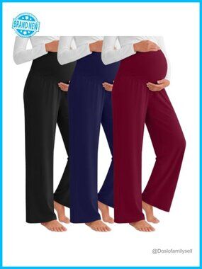 Maternity Wide Leg Sweatpants 3 Pack Soft Stretch Lounge Pants